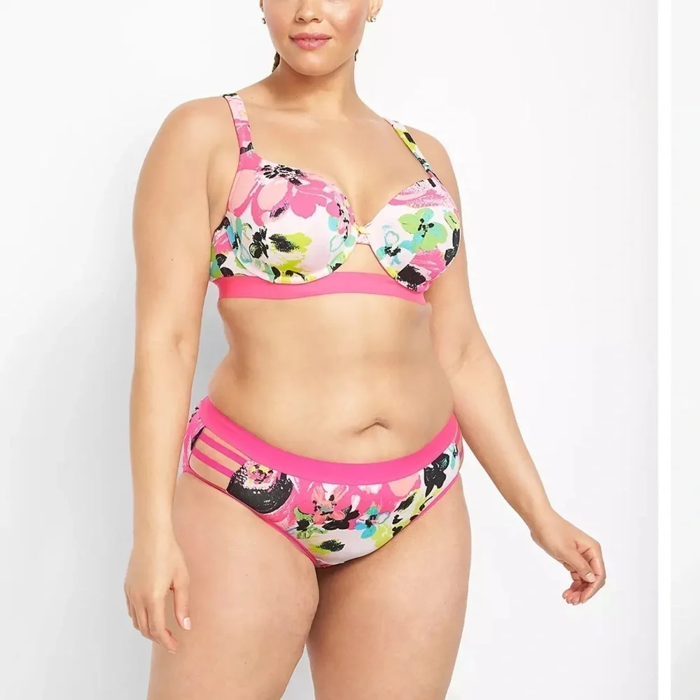 Cacique Lane Bryant Printed Boost Balconette Bra With Cutout Mini Floral 46F - Picture 1 of 10